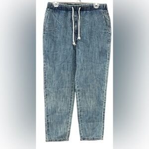 Classic Blue Denim Elastic Draw String Waist Jogger Jeans Size Large